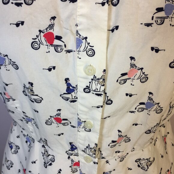 Boden Sophia Shirt Dress Sz 6P Womans Petite White Vespa Scooter Retro Inspired - Picture 13 of 15